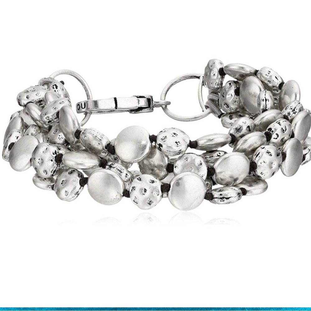Lucky Brand Multi Link Bracelet Grey Silver 
Tone Round Pebble 7.5” Length
